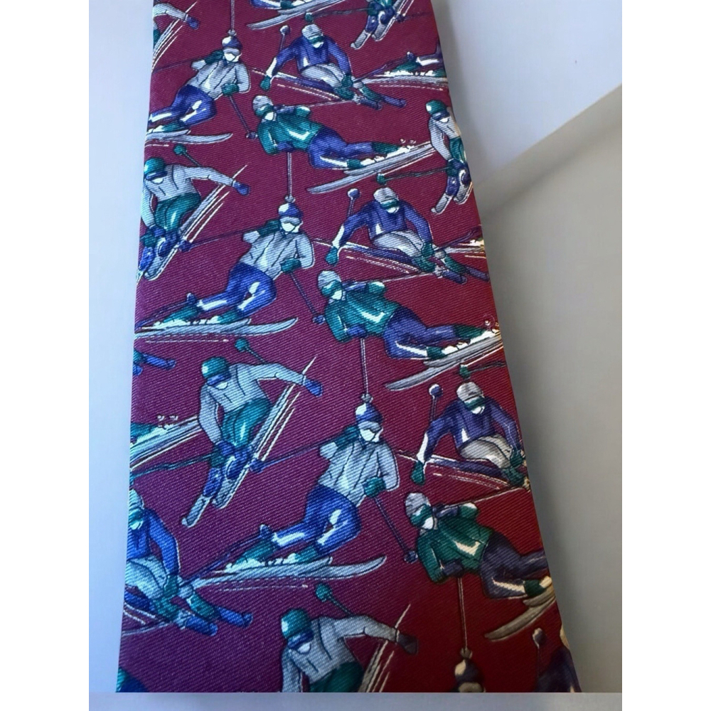 Vintage Lands End Skiing Skier Neck Tie 57”‎ x 3.5” Sports Outdoor Winter Red